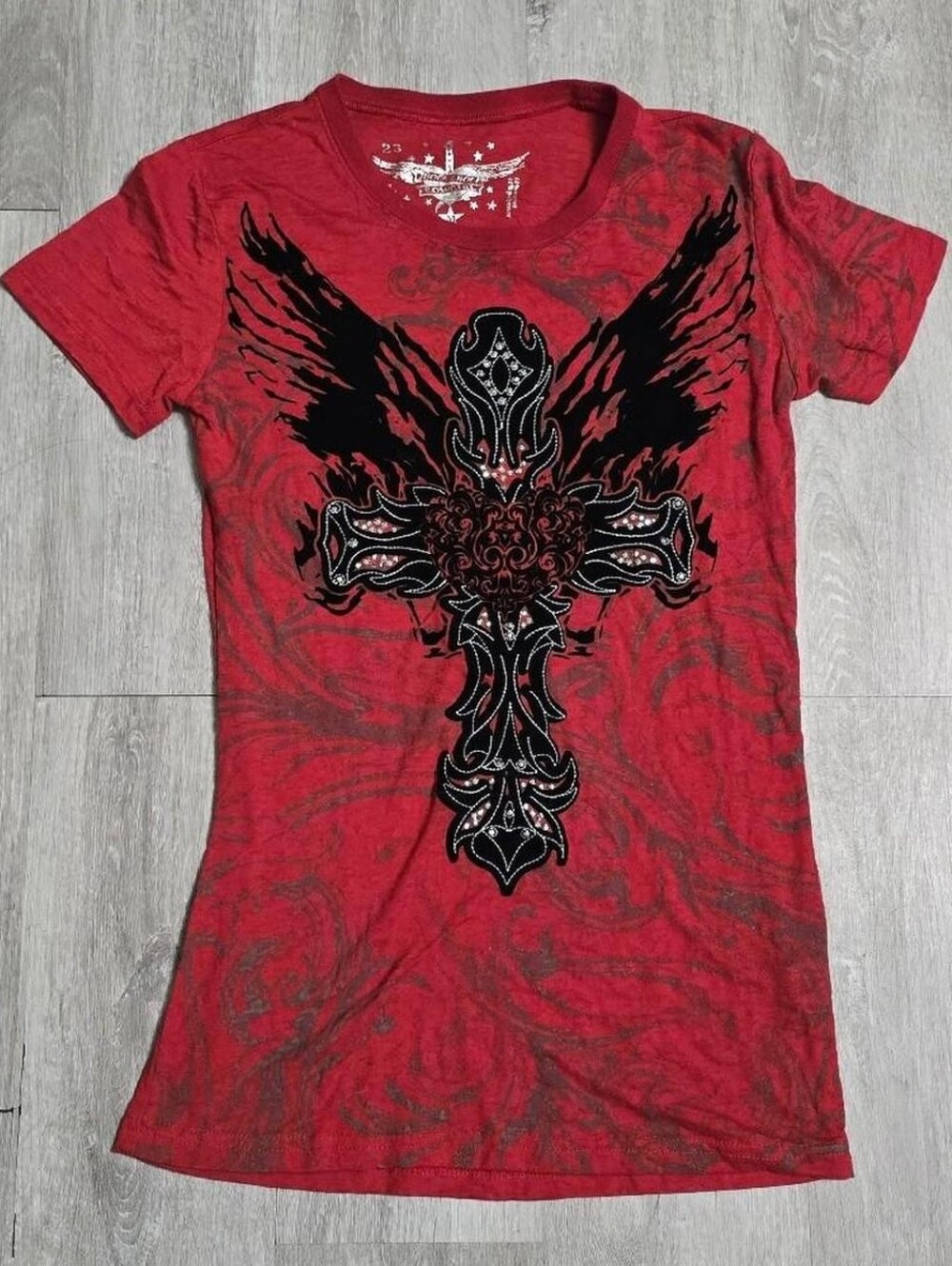 Y2K Rock & Roll Cowgirl Red Rhinestones Cross Top Grunge Size Medium